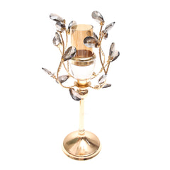 Gold & Grey Crystal Pillar Candle Holder – 12×37 cm (Medium) - Habitt