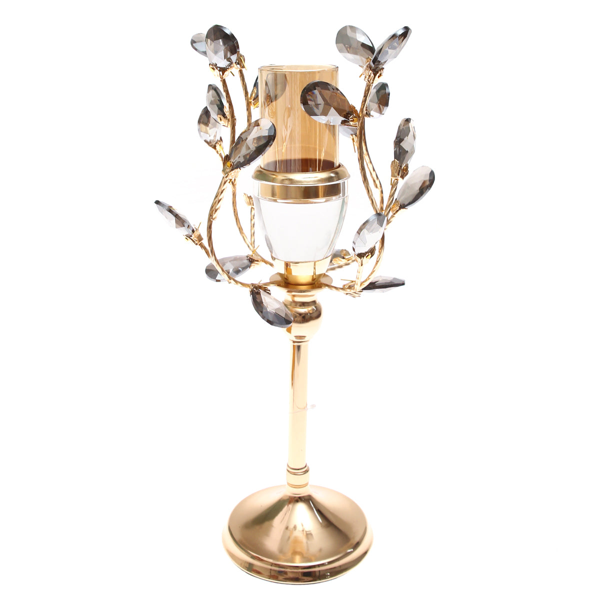 Gold & Grey Crystal Pillar Candle Holder – 12×37 cm (Medium) - Habitt