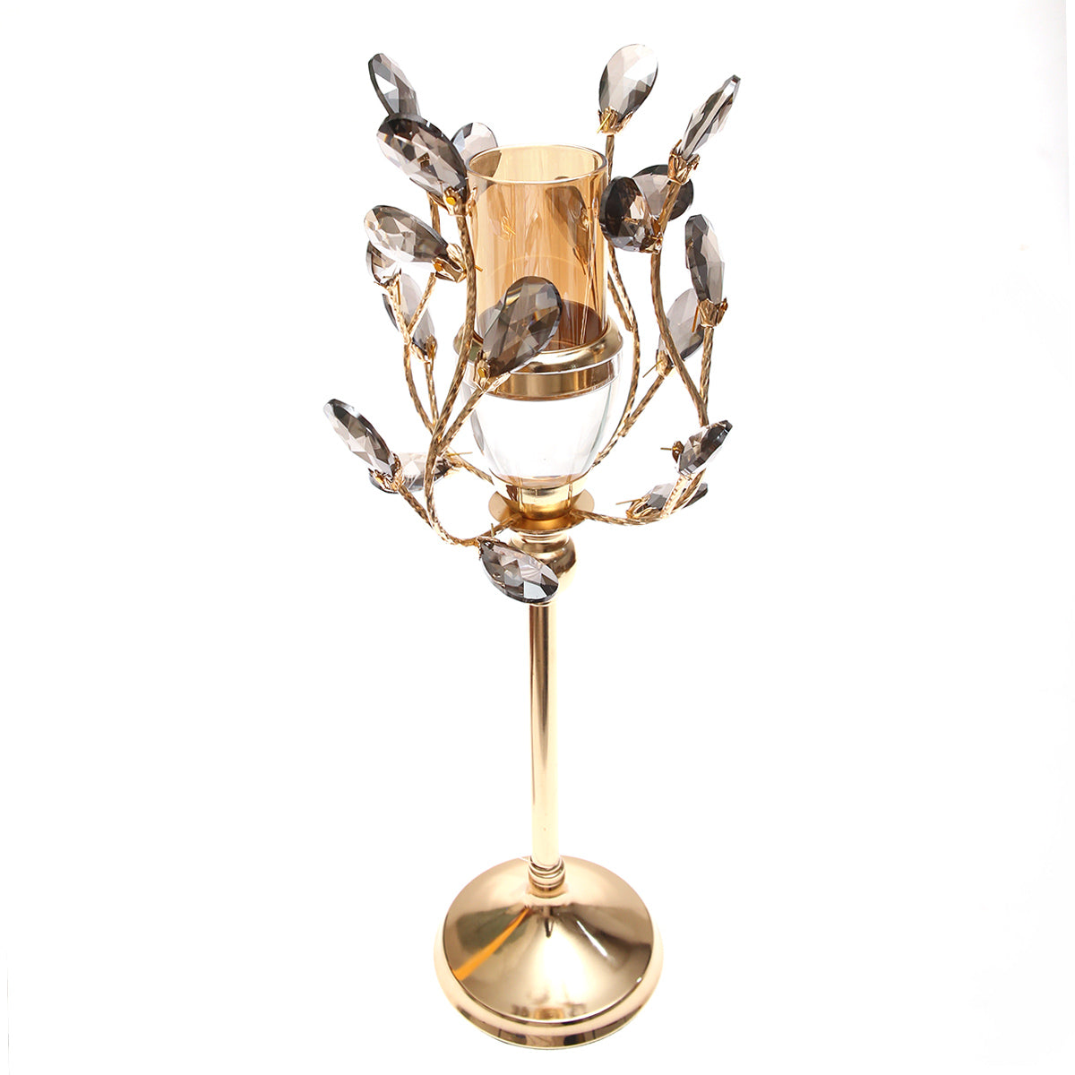 Gold & Grey Crystal Pillar Candle Holder – 12×40 cm (Large) - Habitt