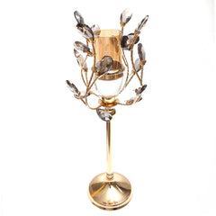Gold & Grey Crystal Pillar Candle Holder – 12×40 cm (Large) - Habitt