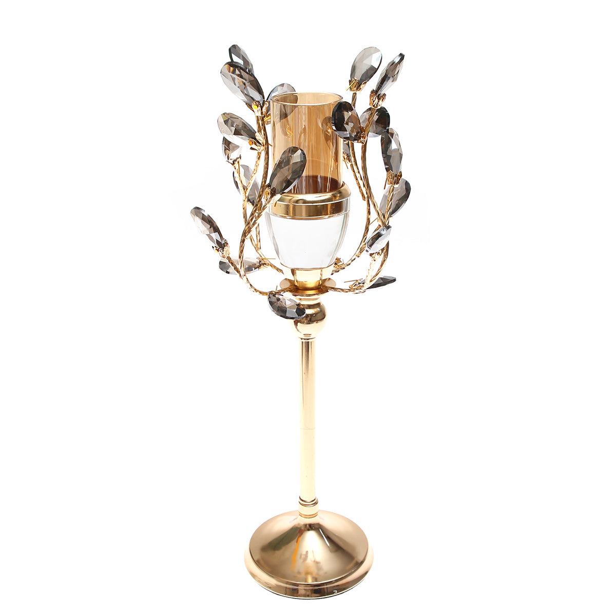 Gold & Grey Crystal Pillar Candle Holder – 12×40 cm (Large) - Habitt