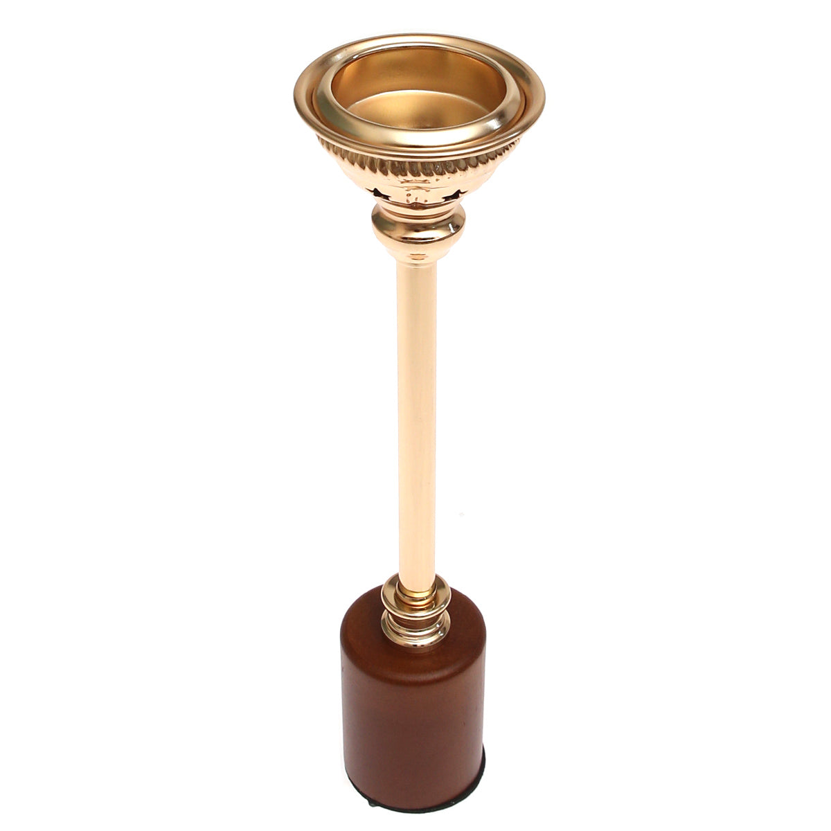 Wood &amp; Gold Pillar Candle Holder – 7162 (Large) - Habitt