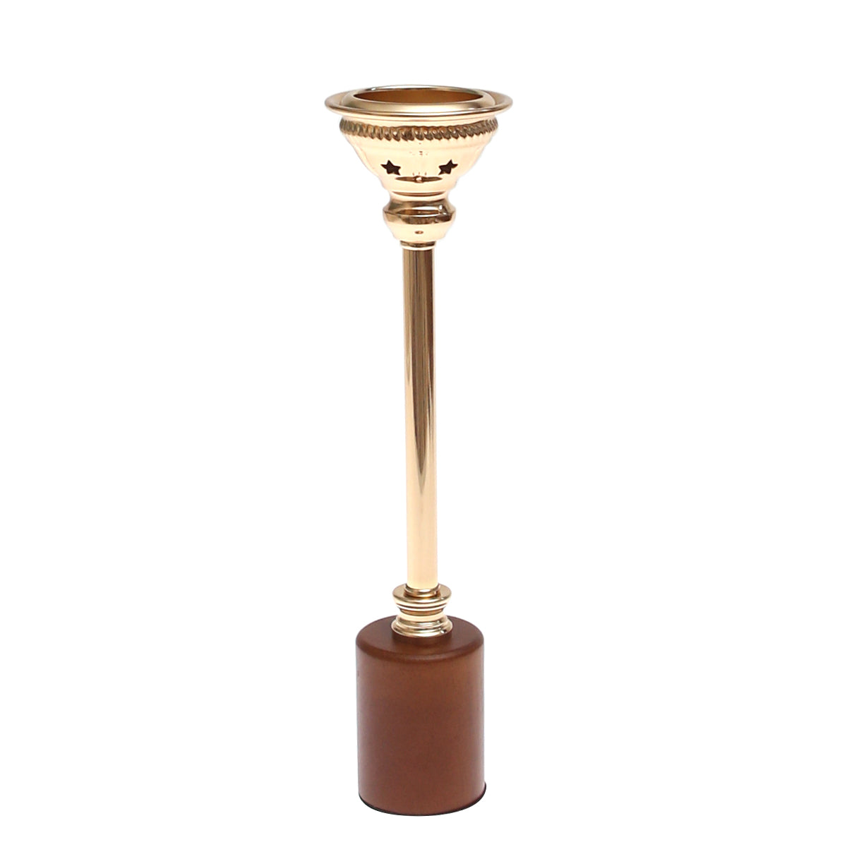 Wood &amp; Gold Pillar Candle Holder – 7162 (Large) - Habitt