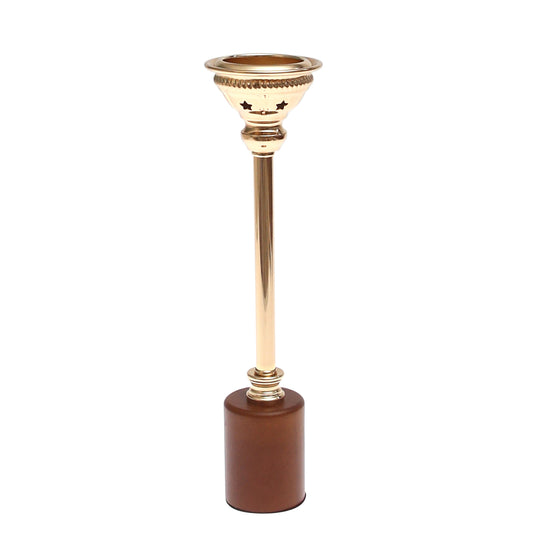 Wood &amp; Gold Pillar Candle Holder – 7162 (Large) - Habitt