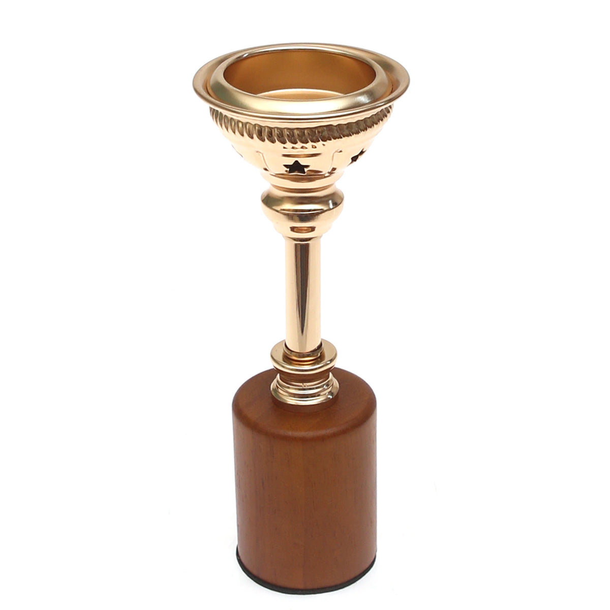 Brown Wood & Gold Pillar Candle Holder – Small - Habitt
