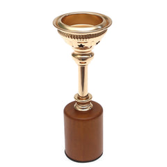 Brown Wood & Gold Pillar Candle Holder – Small - Habitt