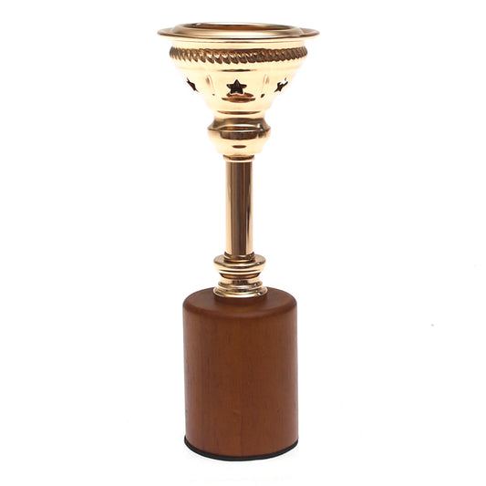 Brown Wood & Gold Pillar Candle Holder – Small - Habitt