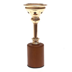 Brown Wood & Gold Pillar Candle Holder – Small - Habitt