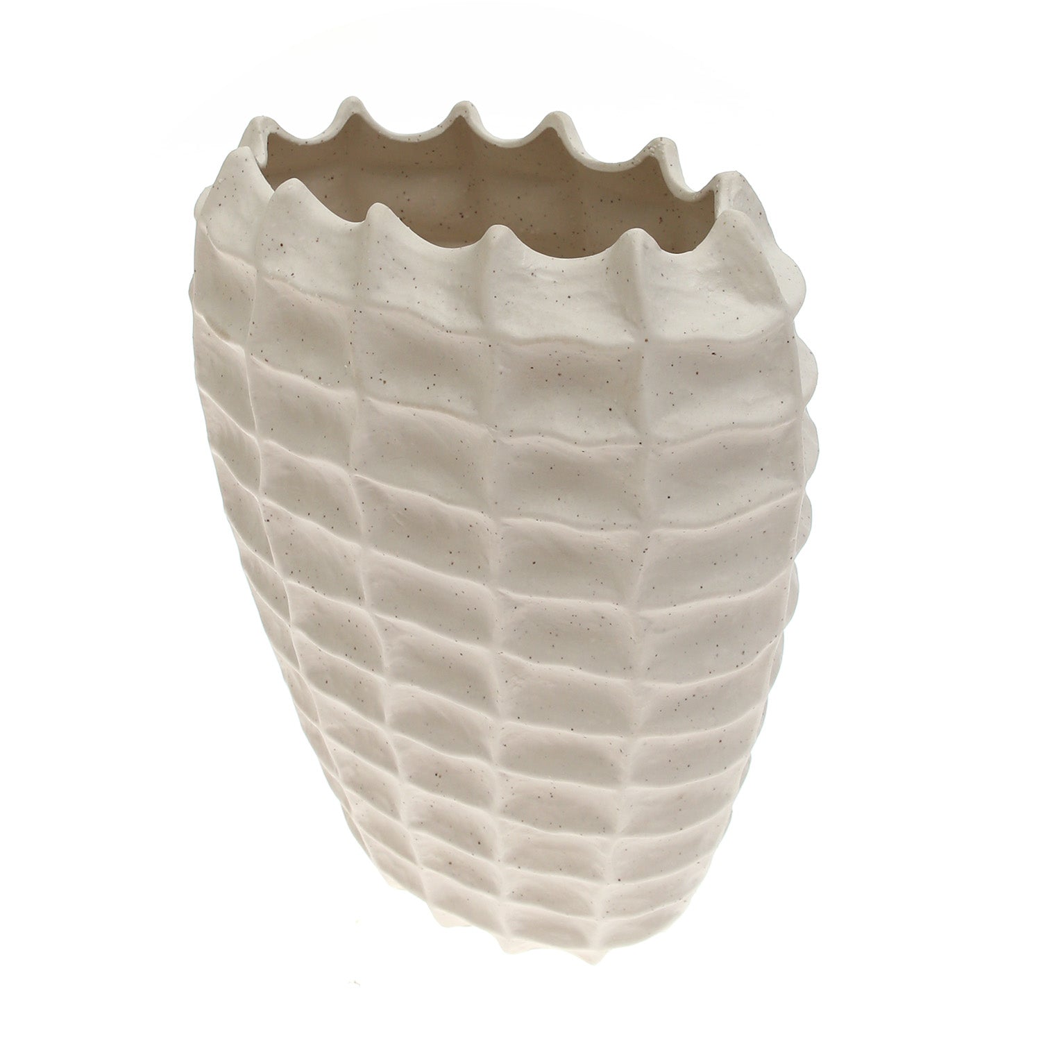 Rectangular Weave Textured White Vase - Habitt