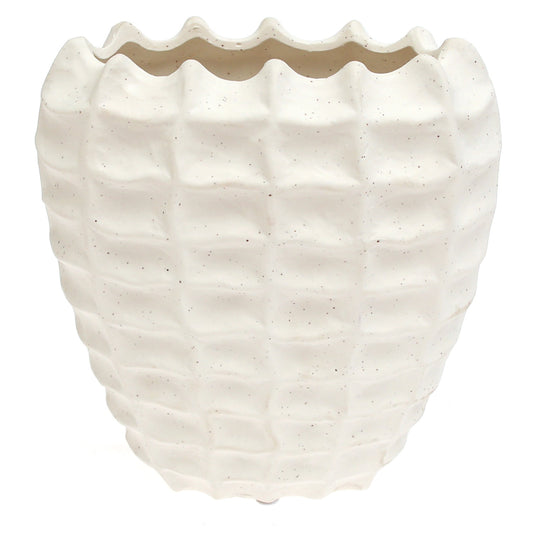 Rectangular Weave Textured White Vase - Habitt