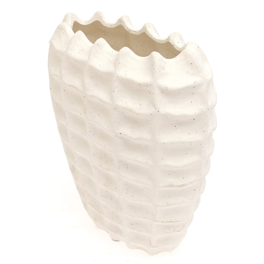 Rectangular Weave Textured White Vase - Habitt