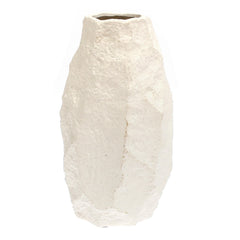 Rock Design Vase White – Textured Stone-Look Ceramic Decor - Habitt