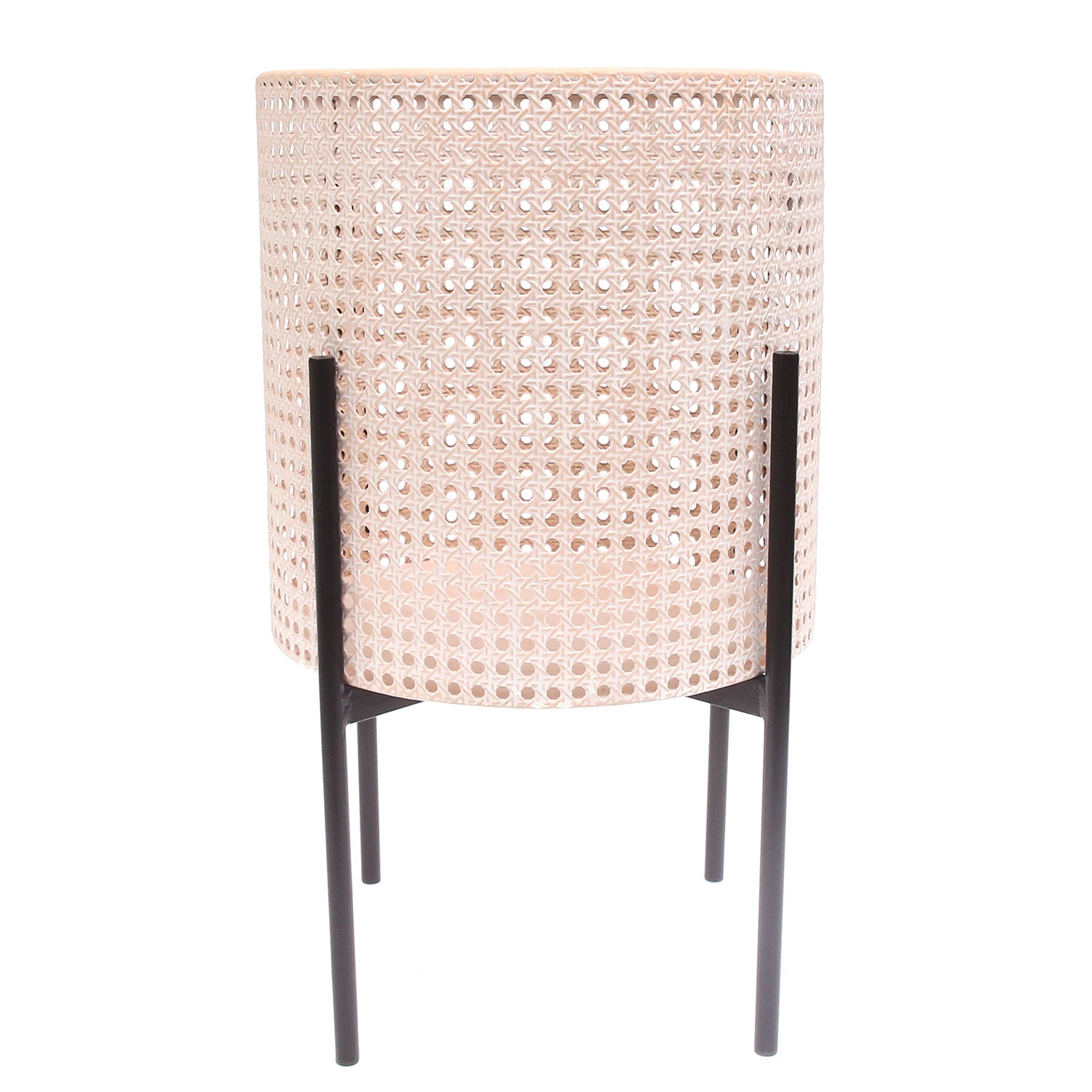 Round Hole Planter White & Beige – Large Decorative Cane-Style Pot with Stand - Habitt