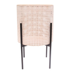 Round Hole Planter White & Beige – Large Decorative Cane-Style Pot with Stand - Habitt