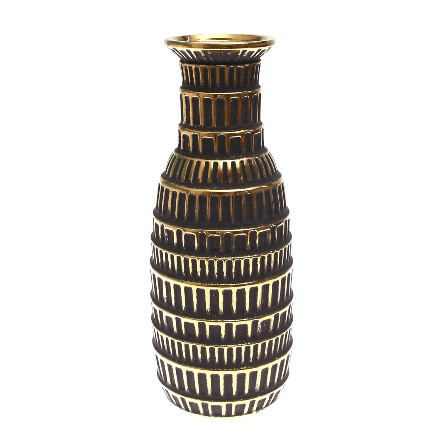 Dark Charcoal Grey & Gold Decorative Vase — Box Design L - Habitt