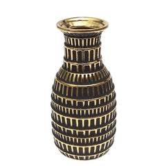 Elegant Dark Charcoal Grey & Gold Decorative Vase – Textured Box-Pattern Accent (Small) - Habitt