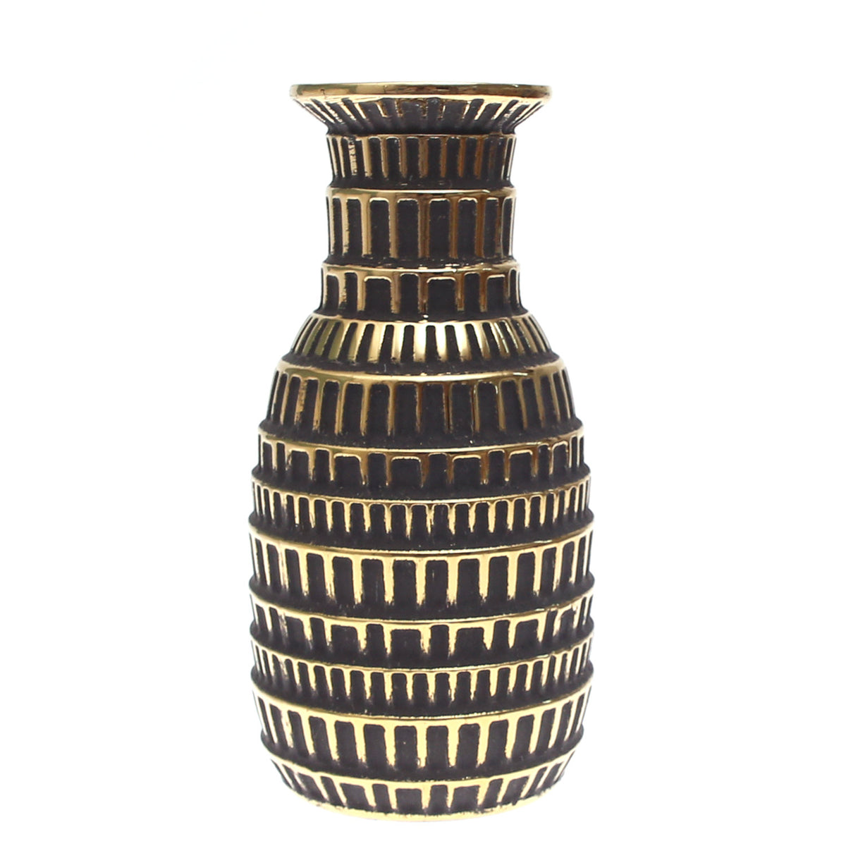 Elegant Dark Charcoal Grey & Gold Decorative Vase – Textured Box-Pattern Accent (Small) - Habitt