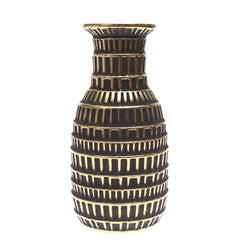 Elegant Dark Charcoal Grey & Gold Decorative Vase – Textured Box-Pattern Accent (Small) - Habitt