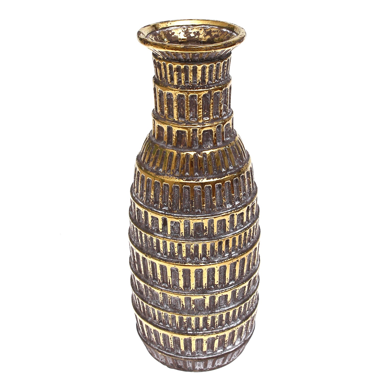 Dark Grey &  Gold Textured Decorative Vase – Luxe Box-Pattern Statement Piece (Large) - Habitt