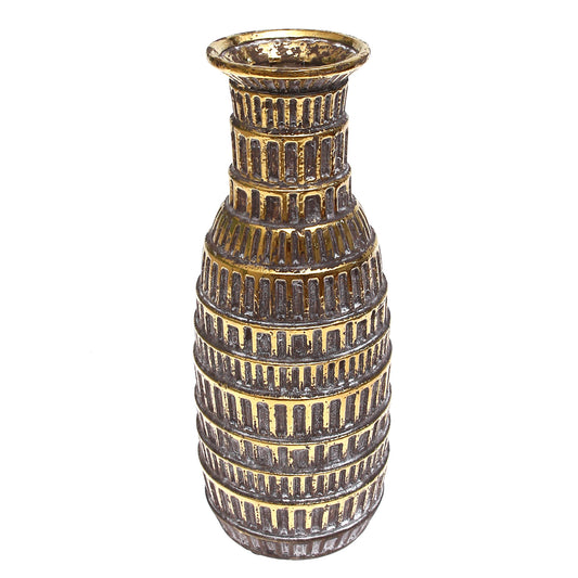 Dark Grey &  Gold Textured Decorative Vase – Luxe Box-Pattern Statement Piece (Large) - Habitt