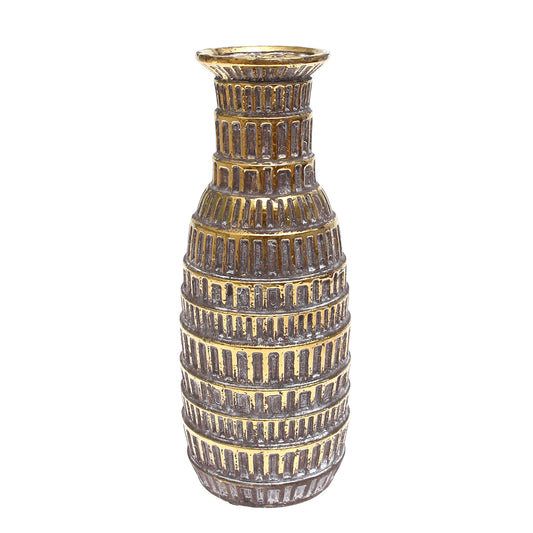 Dark Grey &  Gold Textured Decorative Vase – Luxe Box-Pattern Statement Piece (Large) - Habitt