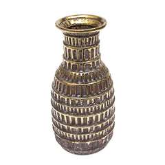 Dark Grey & Gold Decorative Vase – Small Textured Box-Pattern Accent Piece - Habitt