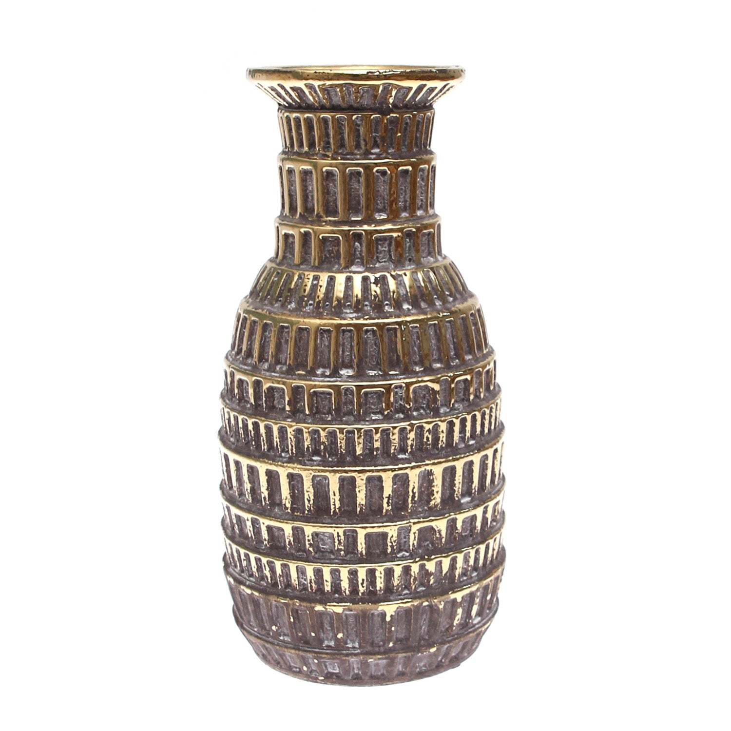 Dark Grey & Gold Decorative Vase – Small Textured Box-Pattern Accent Piece - Habitt