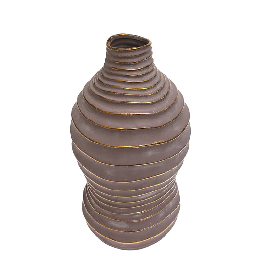 XL Grey & Gold Decorative Ceramic Vase — Statement Home Décor Vase with Textured Spiral Design - Habitt