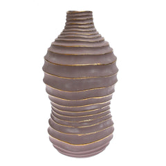 XL Grey & Gold Decorative Ceramic Vase — Statement Home Décor Vase with Textured Spiral Design - Habitt