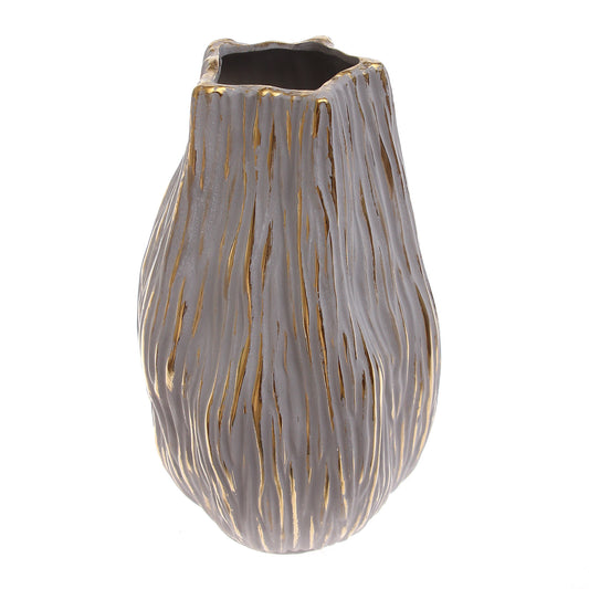 Grey & Gold Textured Ceramic Vase - Habitt