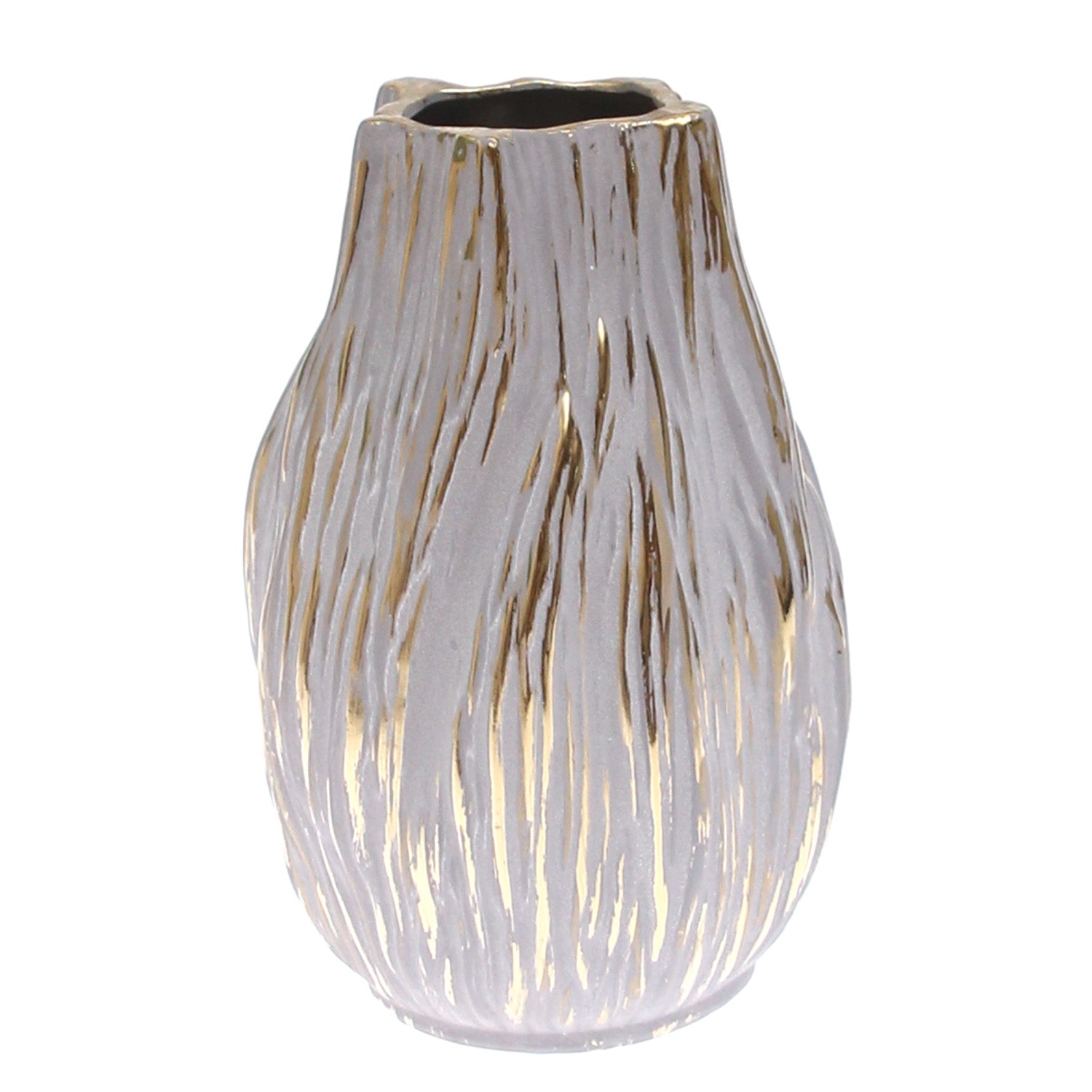 Grey & Gold Textured Ceramic Vase – Medium - Habitt