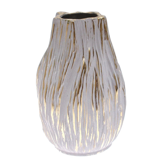 Grey & Gold Textured Ceramic Vase – Medium - Habitt