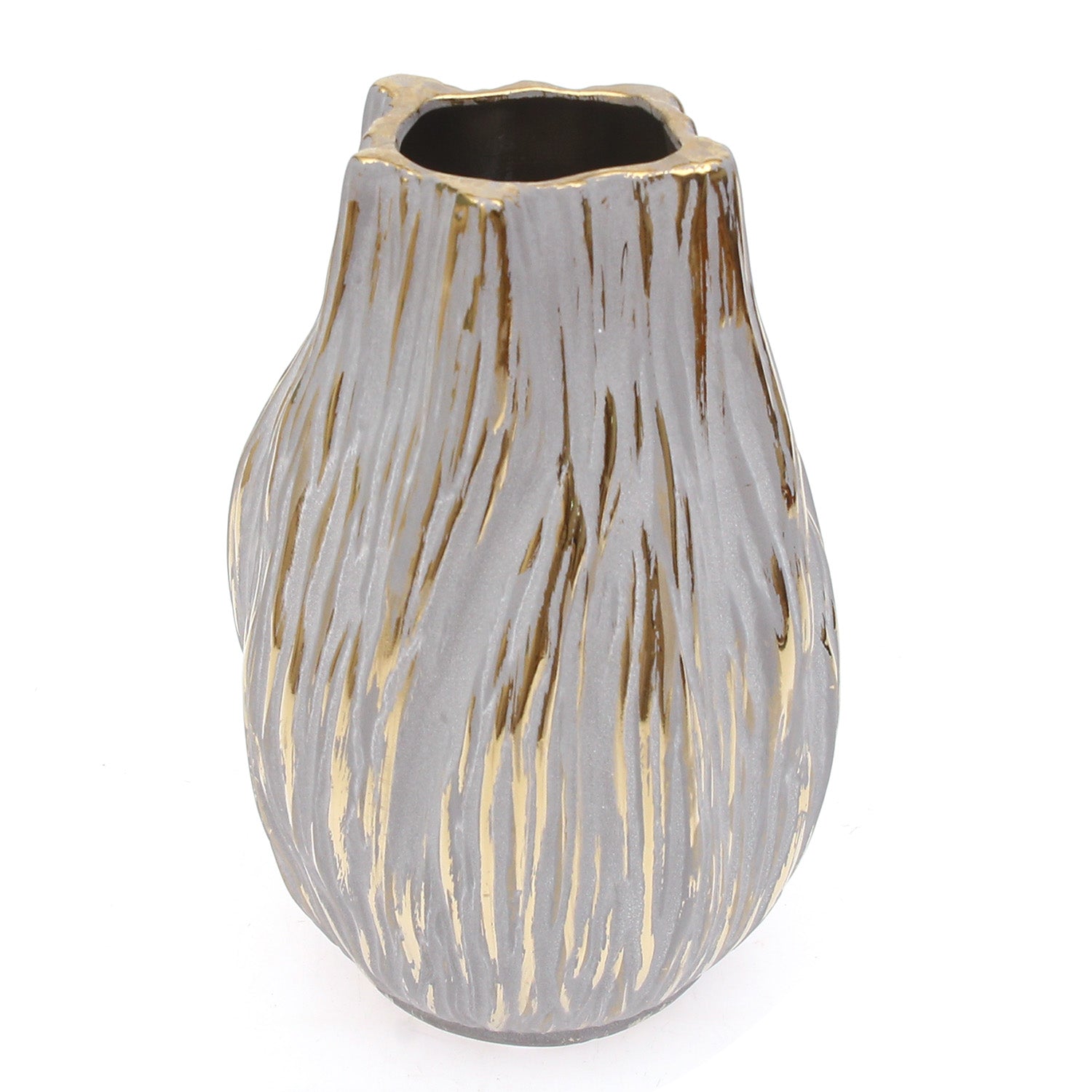 Grey & Gold Textured Ceramic Vase – Medium - Habitt