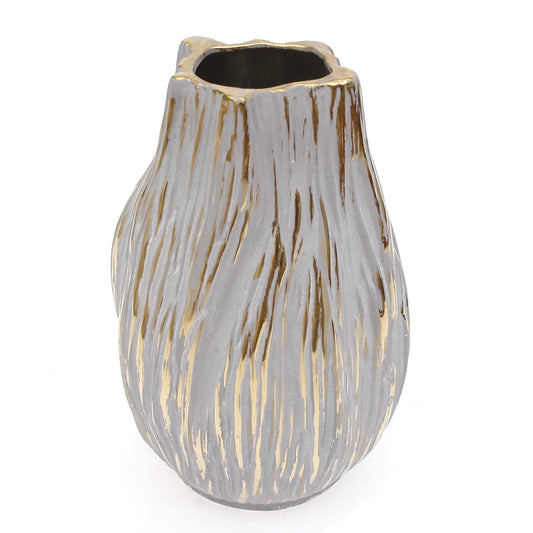 Grey & Gold Textured Ceramic Vase – Medium - Habitt