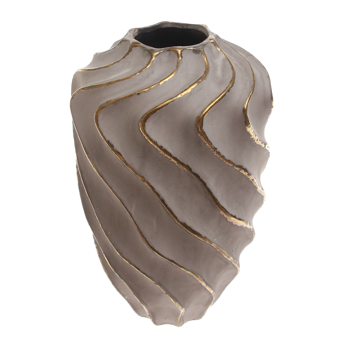 Grey & Gold Wave-Textured Ceramic Vase – Large - Habitt
