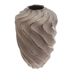 Grey & Gold Wave-Textured Ceramic Vase – Large - Habitt
