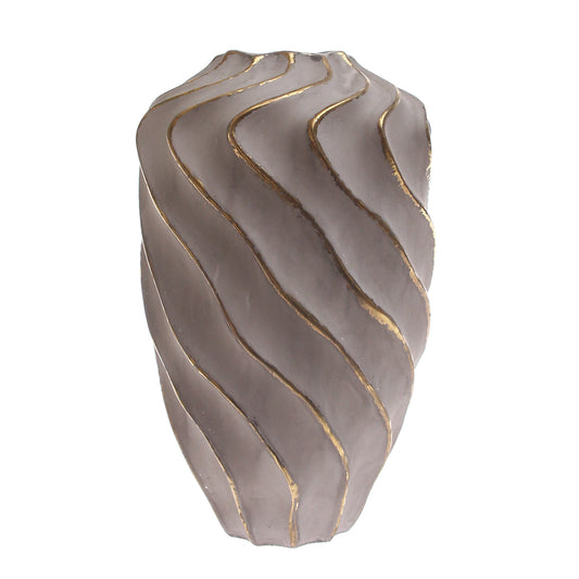 Grey & Gold Wave-Textured Ceramic Vase – Large - Habitt