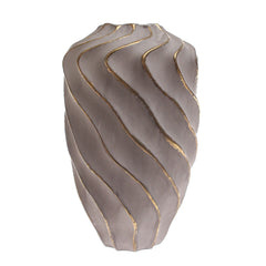 Grey & Gold Wave-Textured Ceramic Vase – Large - Habitt