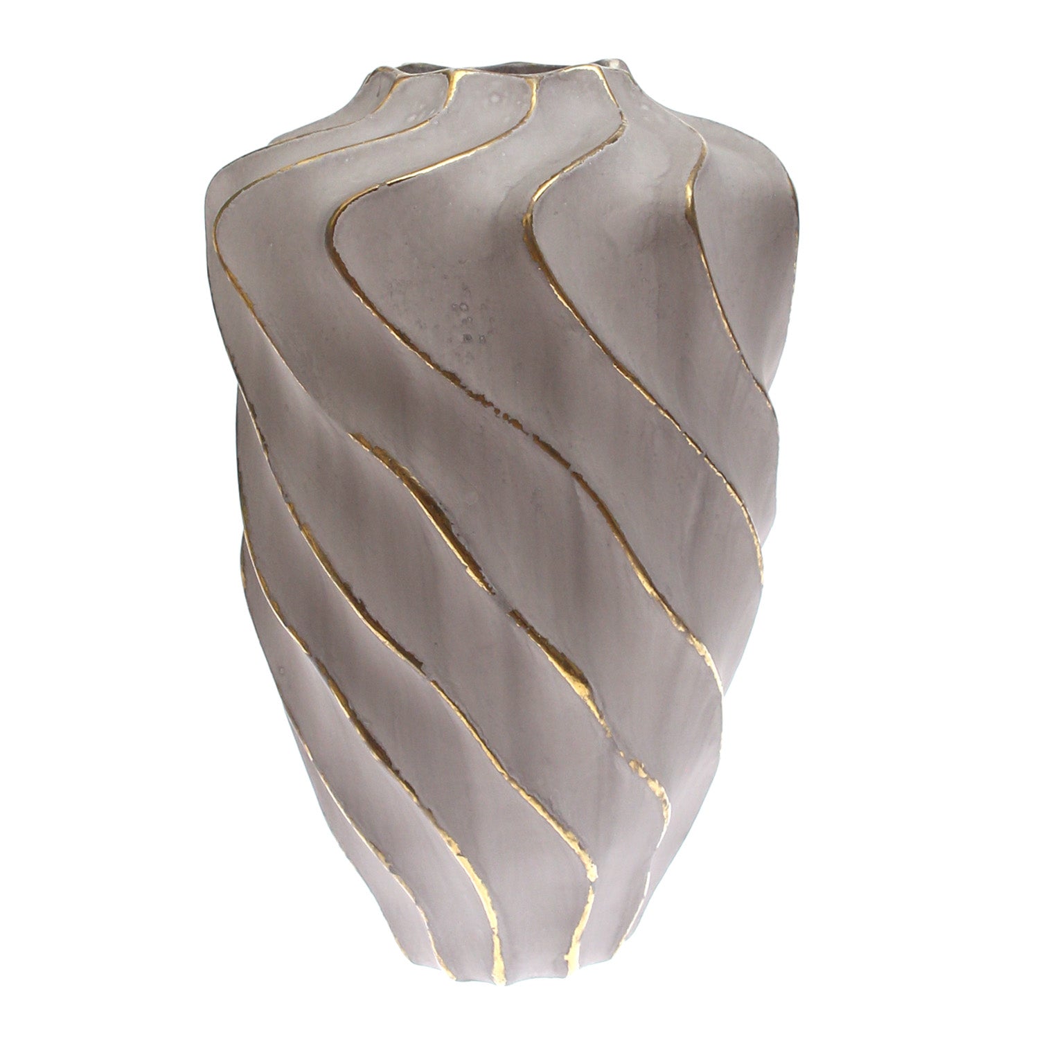 Grey & Gold Wave-Textured Ceramic Vase – Extra Large - Habitt