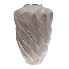 Grey & Gold Wave-Textured Ceramic Vase – Extra Large - Habitt