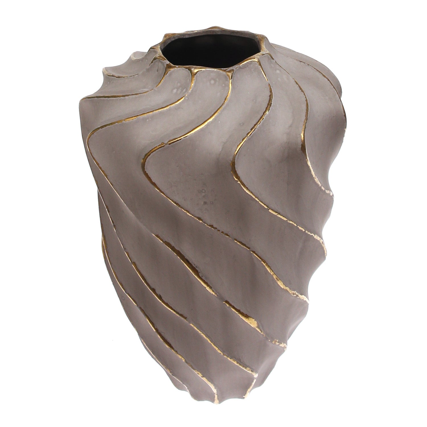 Grey & Gold Wave-Textured Ceramic Vase – Extra Large - Habitt