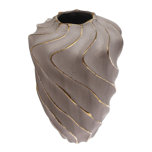 Grey & Gold Wave-Textured Ceramic Vase – Extra Large - Habitt