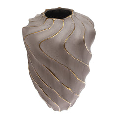 Grey & Gold Wave-Textured Ceramic Vase – Extra Large - Habitt