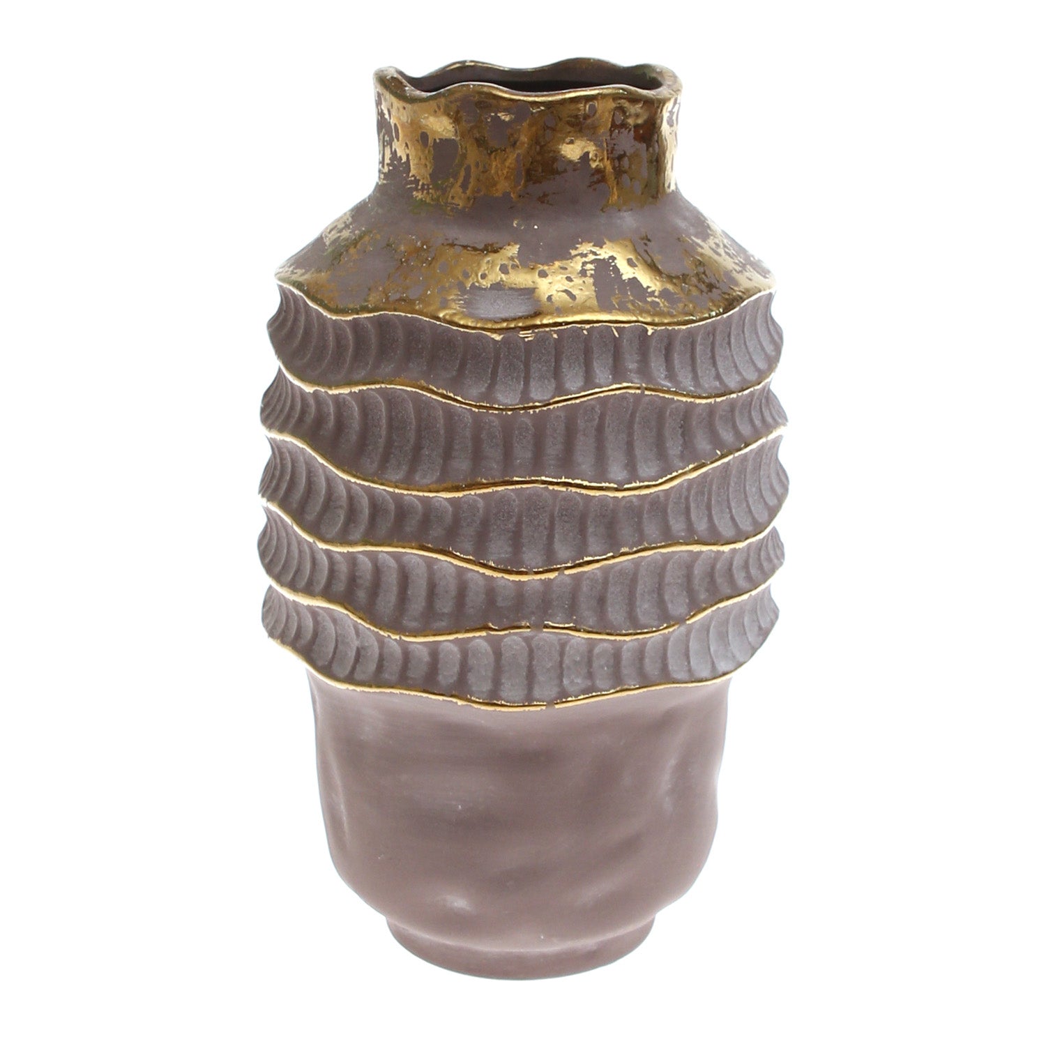Grey & Golden Round Textured Ceramic Vase - Habitt