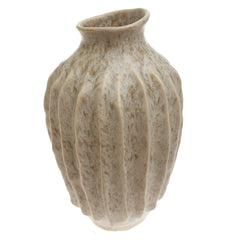 Light Beige Textured Lines Ceramic Vase – Large - Habitt