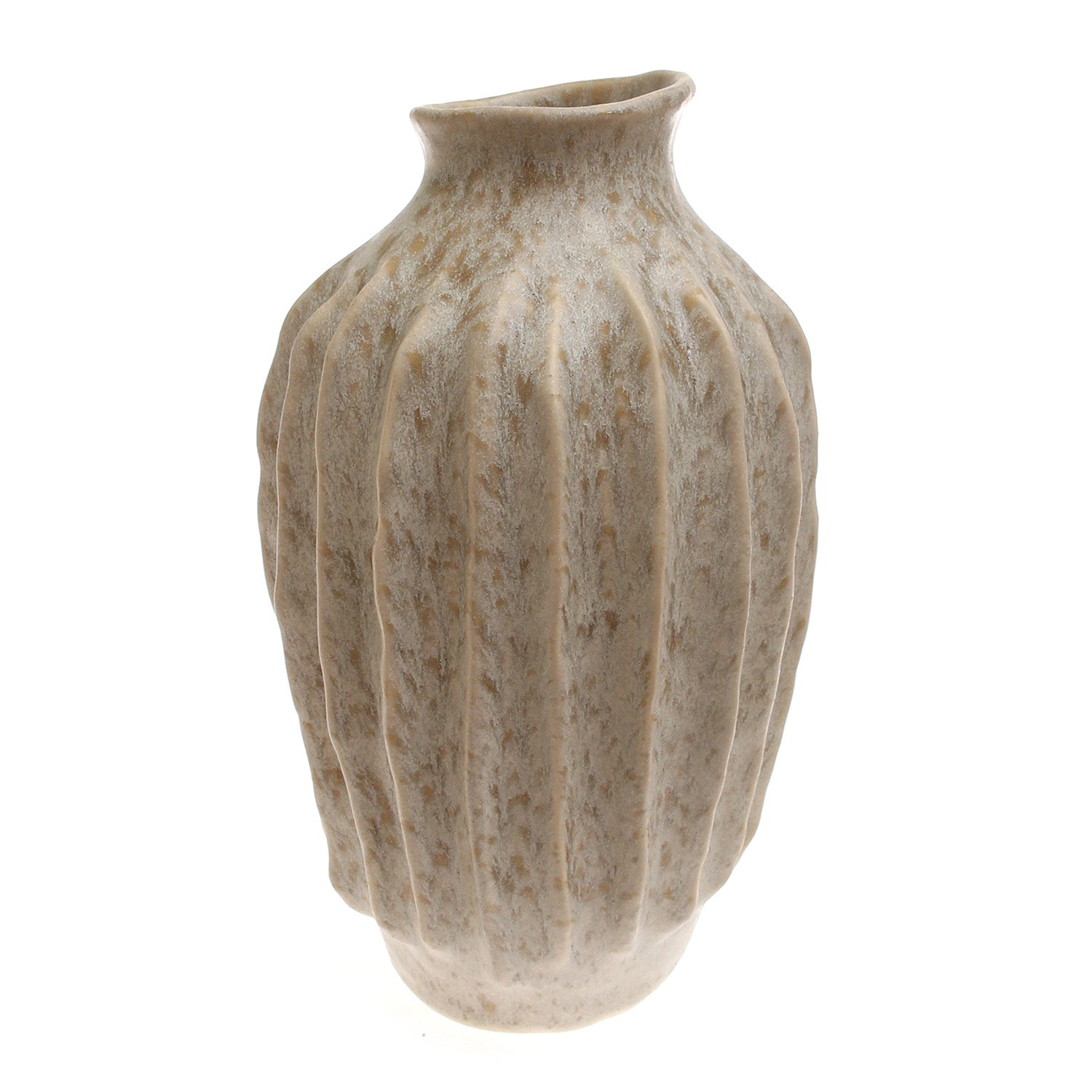 Light Beige Textured Lines Ceramic Vase – Large - Habitt