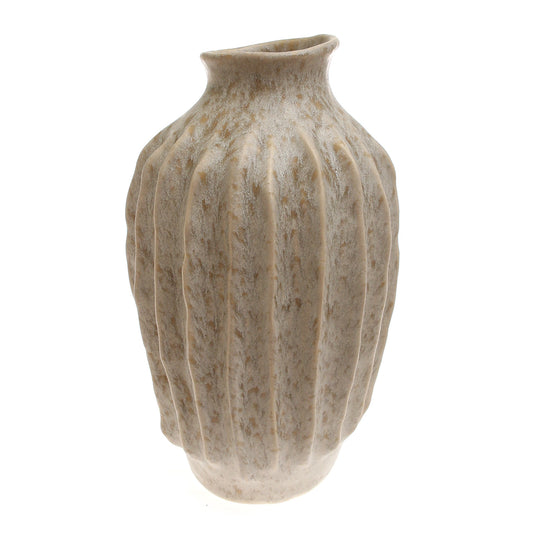 Light Beige Textured Lines Ceramic Vase – Large - Habitt