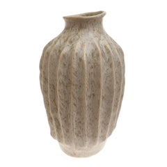 Light Beige Textured Lines Ceramic Vase – Large - Habitt