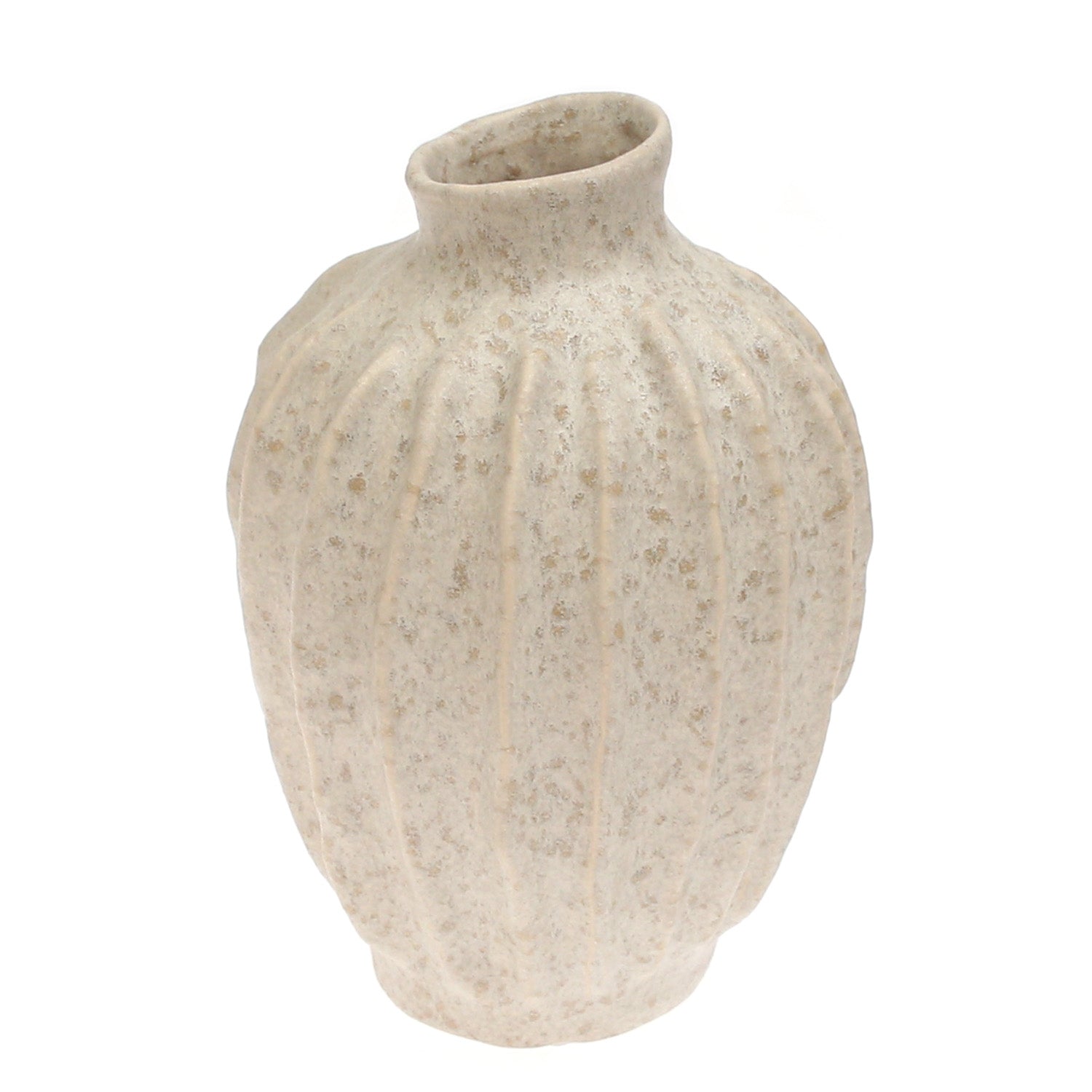 Light Beige Textured Lines Ceramic Vase – Small - Habitt