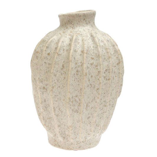 Light Beige Textured Lines Ceramic Vase – Small - Habitt